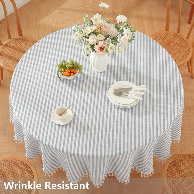 TruDelve 60 Inch Round Tablecloth Blue and White Striped Cloth Tablecloths Circle Fabric Outdoor Tablecloths for Round Tables (Blue,60",Round) - Image 2